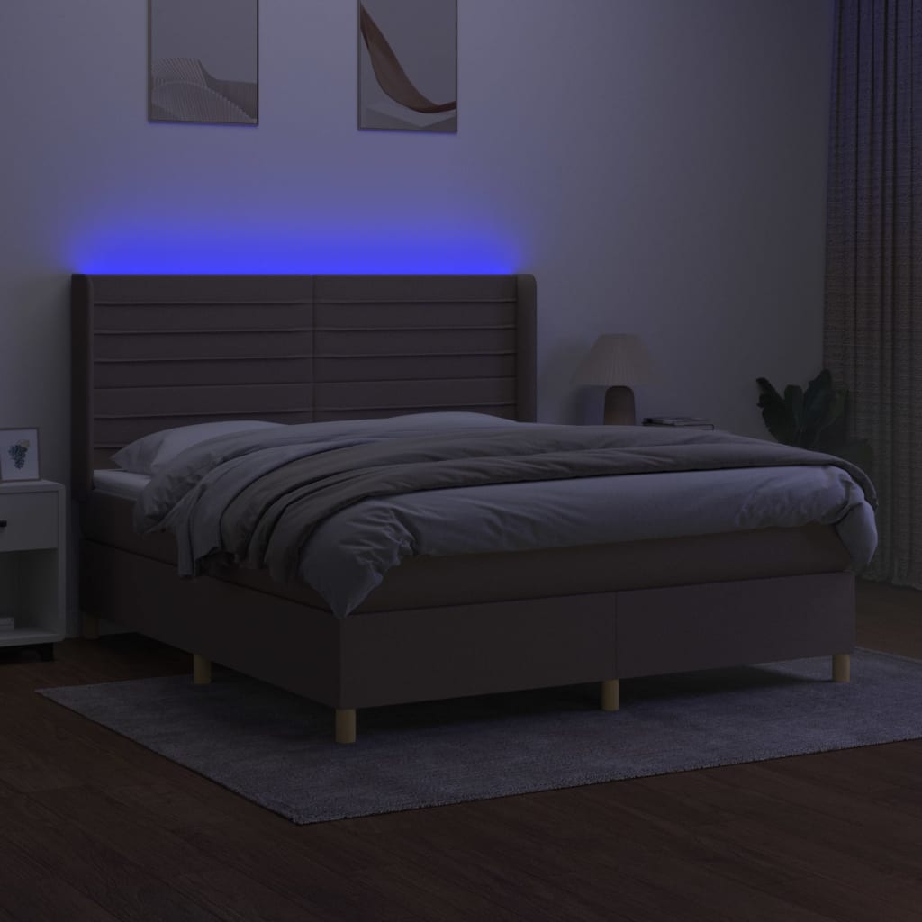 vidaXL Cama box spring colchão/LED 180x200cm tecido cinza-acastanhado