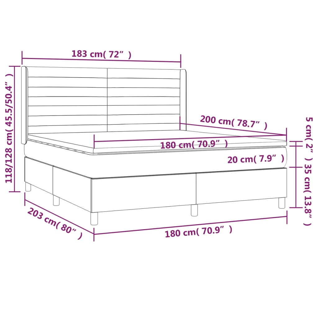 vidaXL Cama box spring colchão/LED 180x200cm tecido cinza-acastanhado