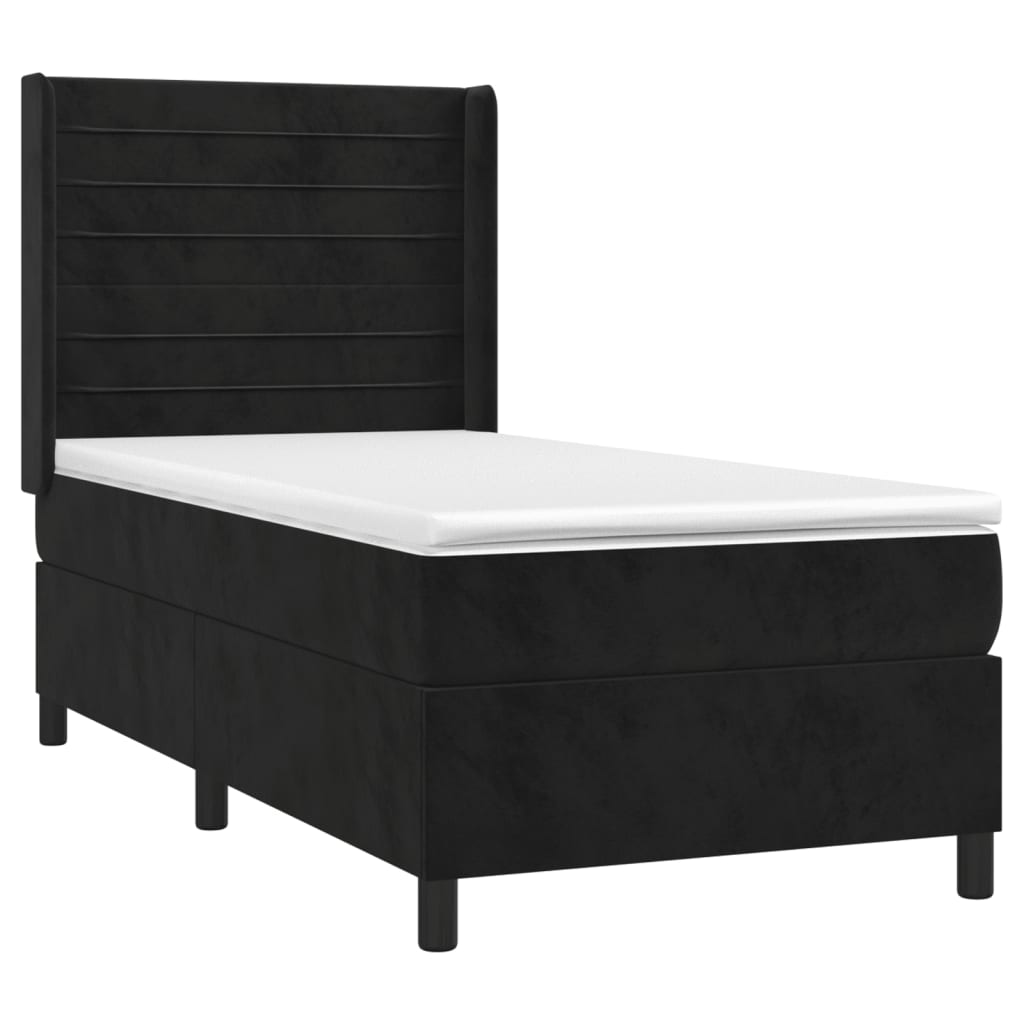 vidaXL Cama box spring c/ colchão/LED 100x200 cm veludo preto