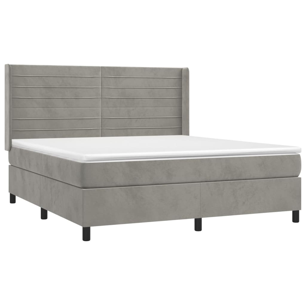 vidaXL Cama box spring c/ colchão/LED 180x200 cm veludo cinzento-claro