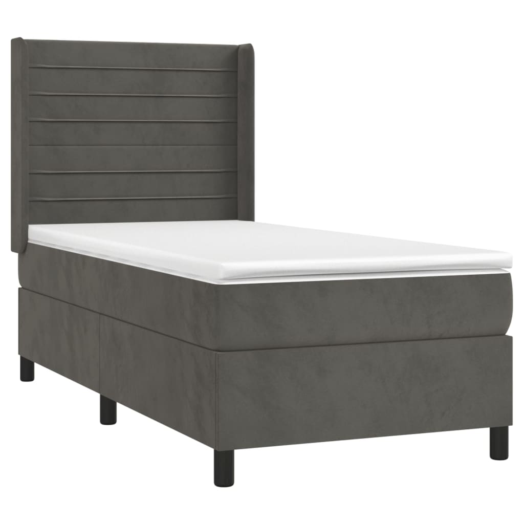 vidaXL Cama box spring c/ colchão/LED 90x200 cm veludo cinzento-escuro