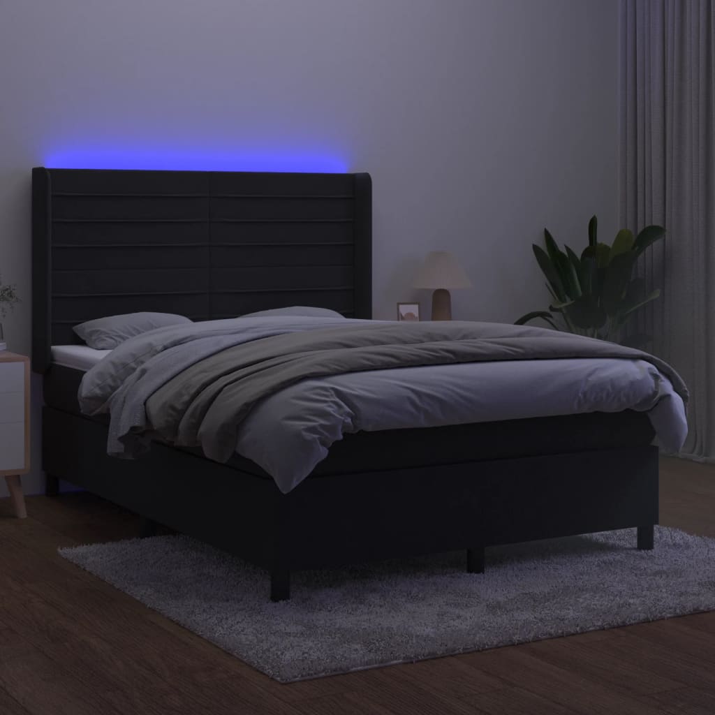 vidaXL Cama box spring c/ colchão/LED 140x190 cm veludo preto