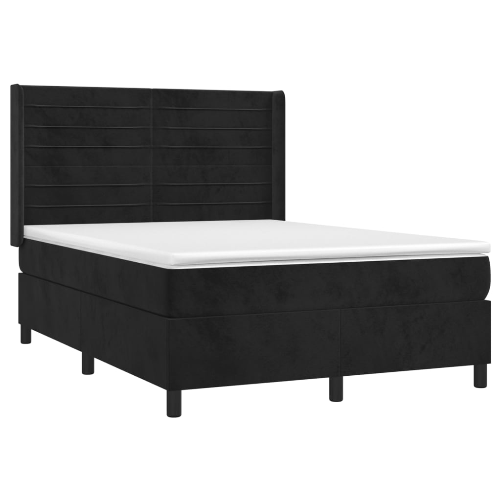 vidaXL Cama box spring c/ colchão/LED 140x190 cm veludo preto