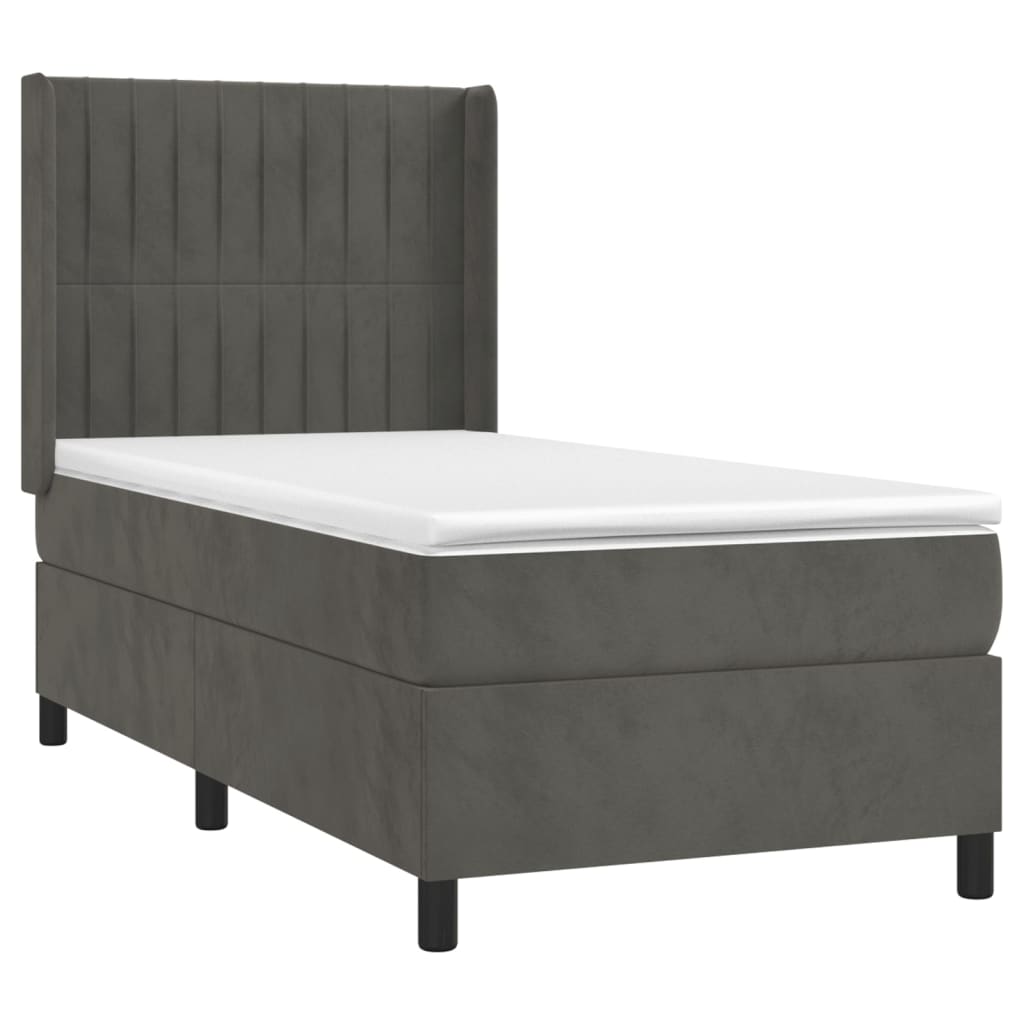 vidaXL Cama box spring c/ colchão/LED 90x190 cm veludo cinzento-escuro