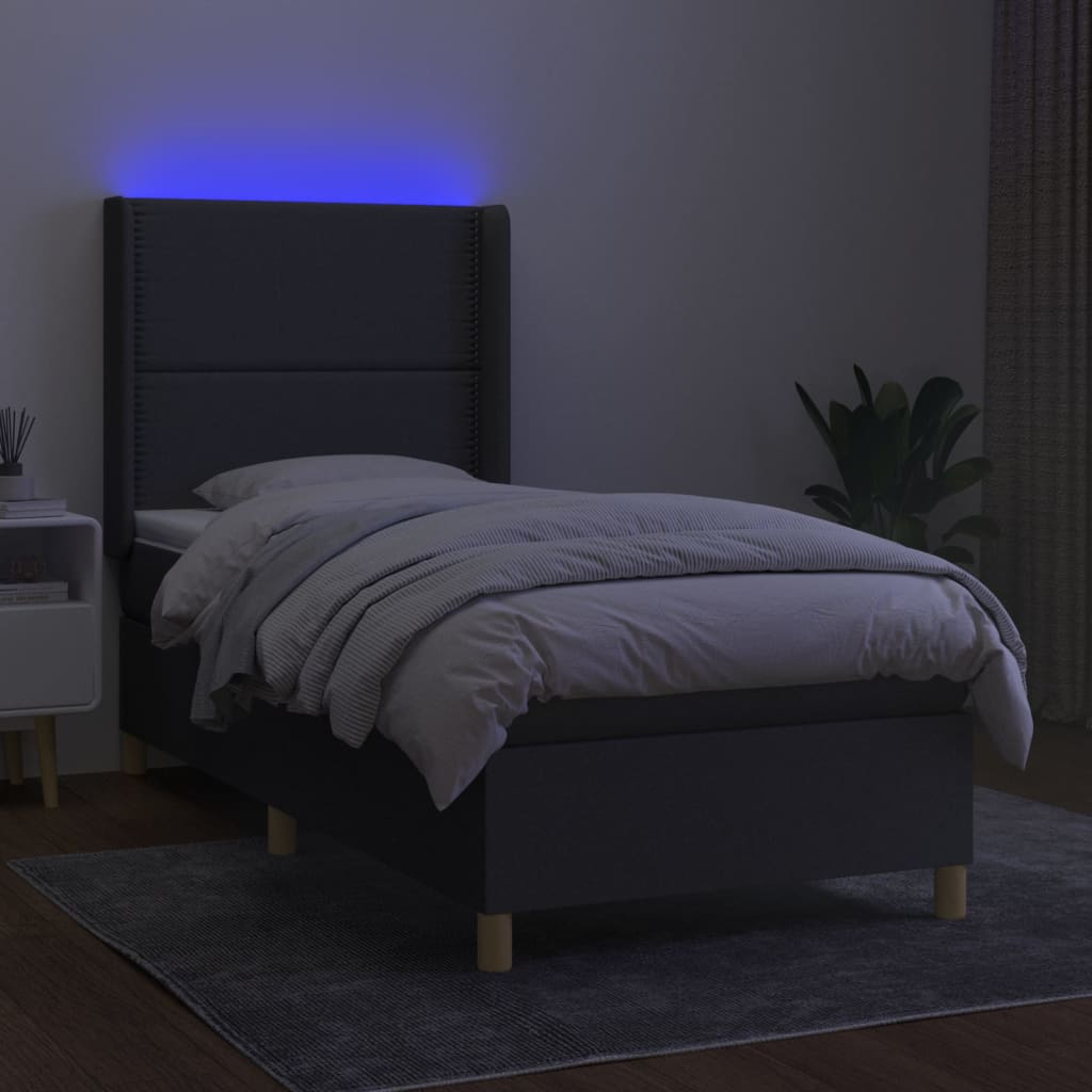 vidaXL Cama box spring c/ colchão e LED 100x200 cm tecido cinza-escuro