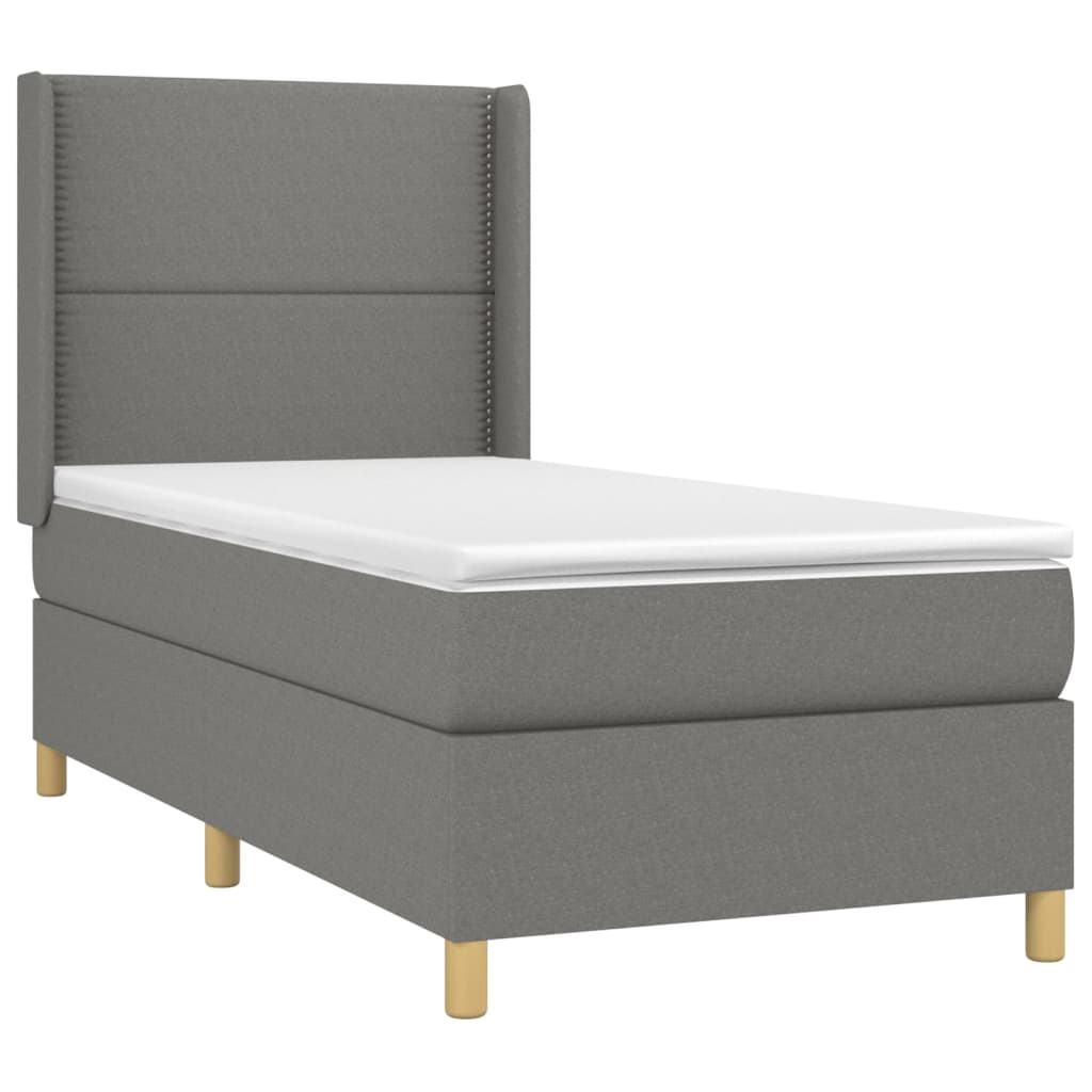 vidaXL Cama box spring c/ colchão e LED 100x200 cm tecido cinza-escuro