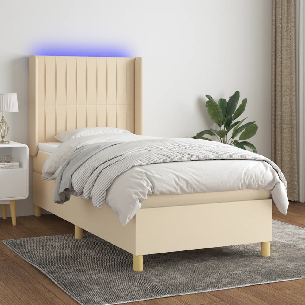 vidaXL Cama box spring c/ colchão e LED 80x200 cm tecido cor creme