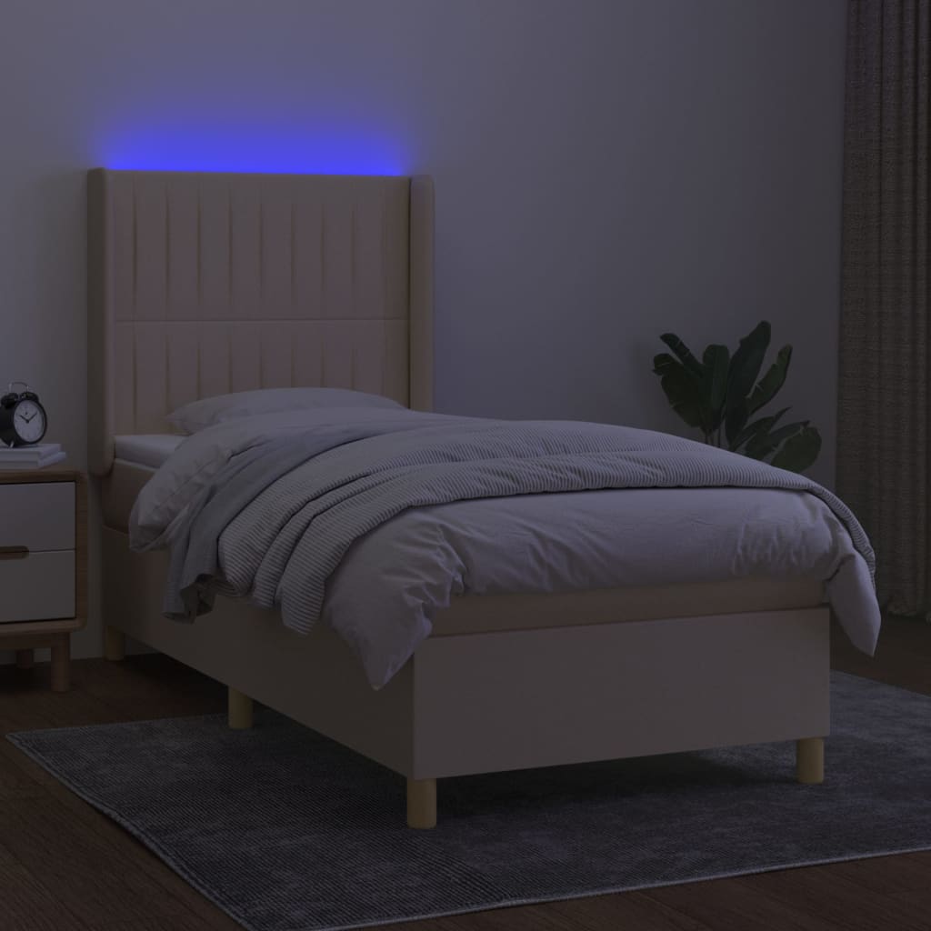 vidaXL Cama box spring c/ colchão e LED 80x200 cm tecido cor creme