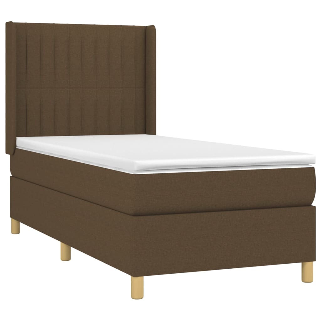 vidaXL Cama box spring c/ colchão/LED 90x200 cm tecido castanho-escuro