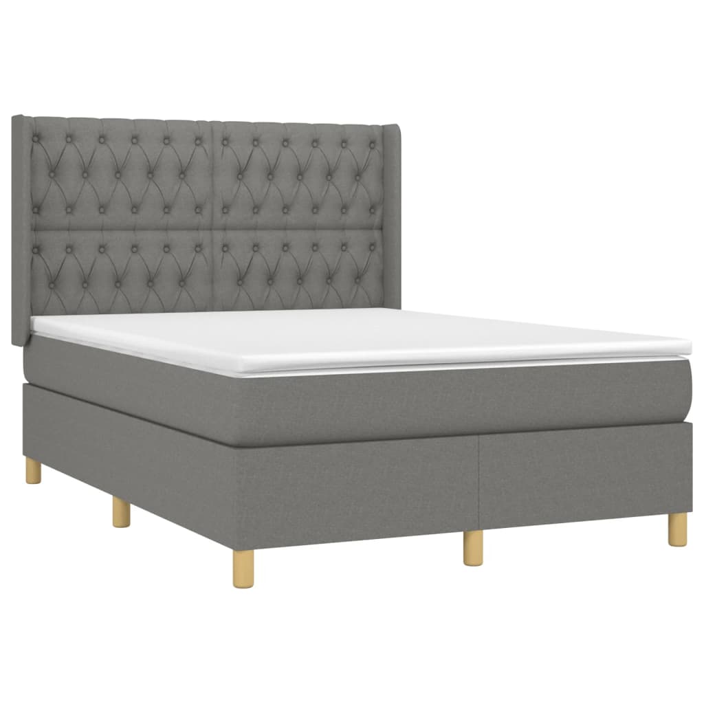 vidaXL Cama box spring c/ colchão e LED 140x190 cm tecido cinza-escuro