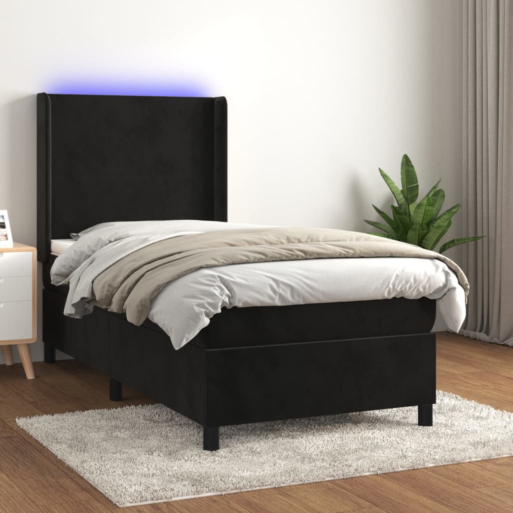 vidaXL Cama box spring c/ colchão/LED 90x190 cm veludo preto