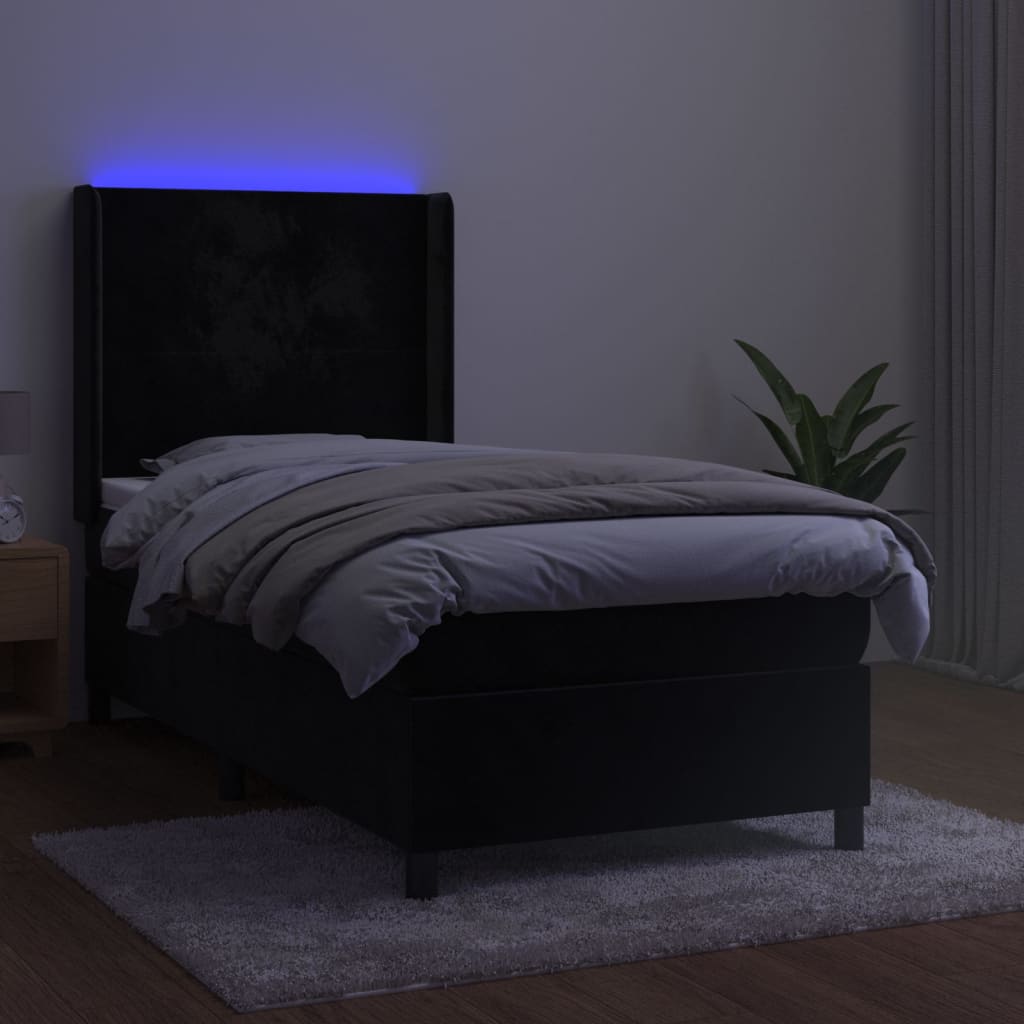 vidaXL Cama box spring c/ colchão/LED 90x190 cm veludo preto