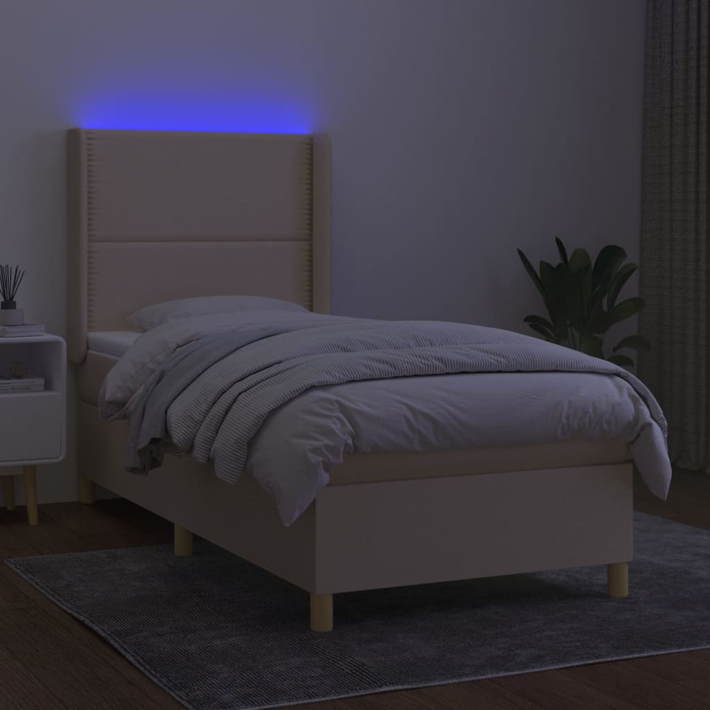 vidaXL Cama box spring c/ colchão e LED 90x190 cm tecido cor creme