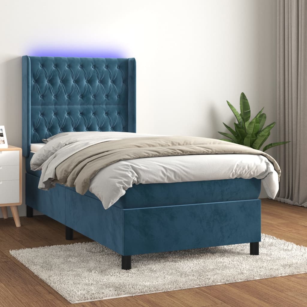 vidaXL Cama box spring c/ colchão/LED 80x200 cm veludo azul-escuro