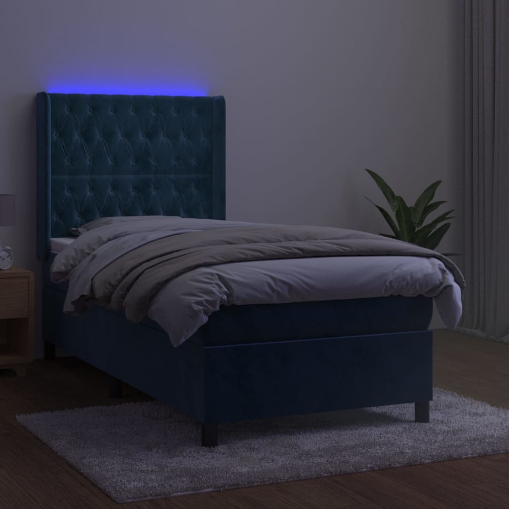 vidaXL Cama box spring c/ colchão/LED 80x200 cm veludo azul-escuro