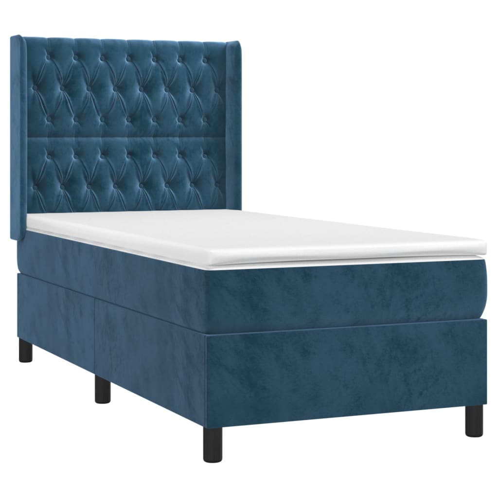 vidaXL Cama box spring c/ colchão/LED 80x200 cm veludo azul-escuro