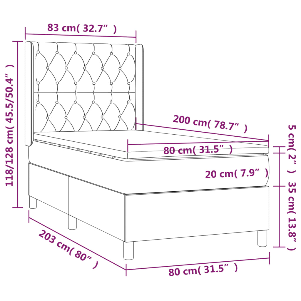 vidaXL Cama box spring c/ colchão/LED 80x200 cm veludo azul-escuro