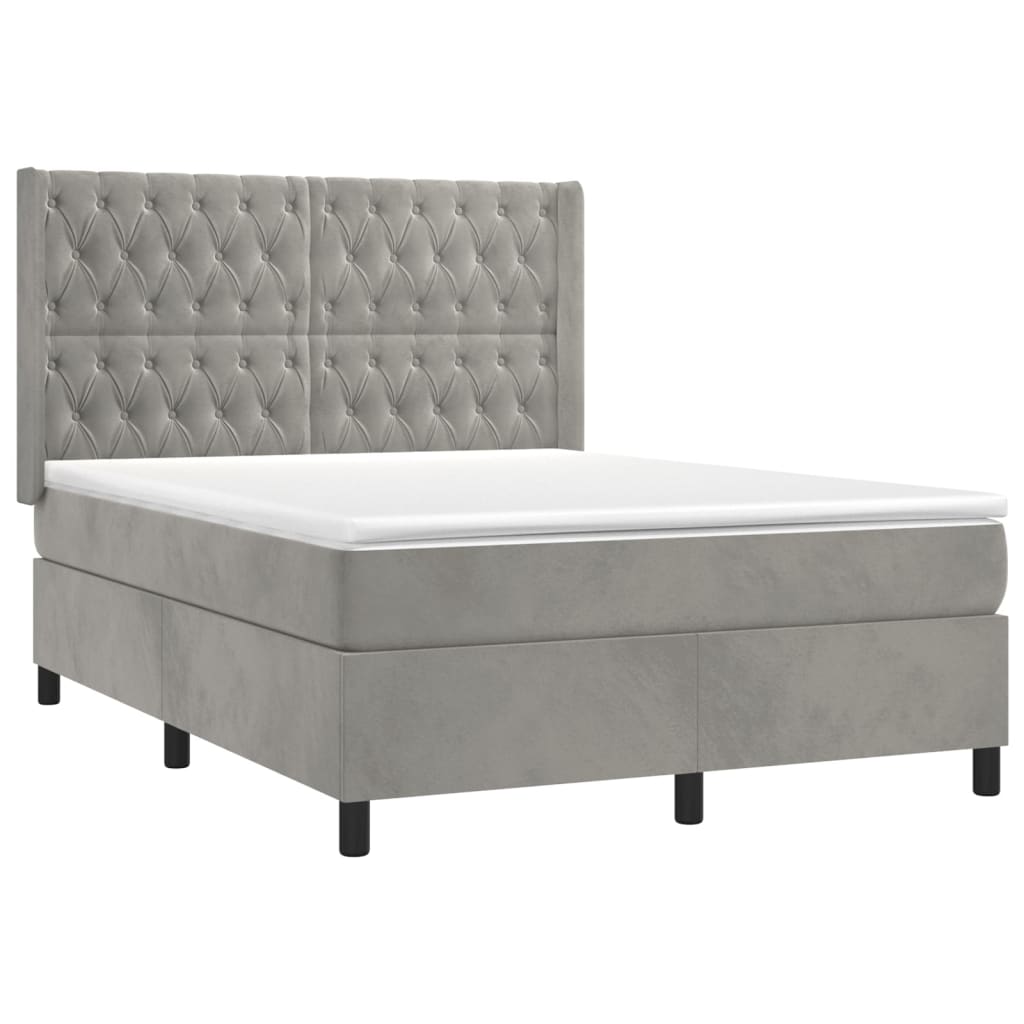 vidaXL Cama box spring c/ colchão/LED 140x190 cm veludo cinzento