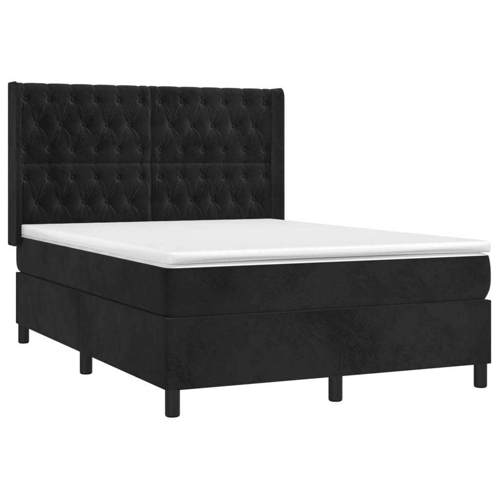 vidaXL Cama box spring c/ colchão/LED 140x200 cm veludo preto