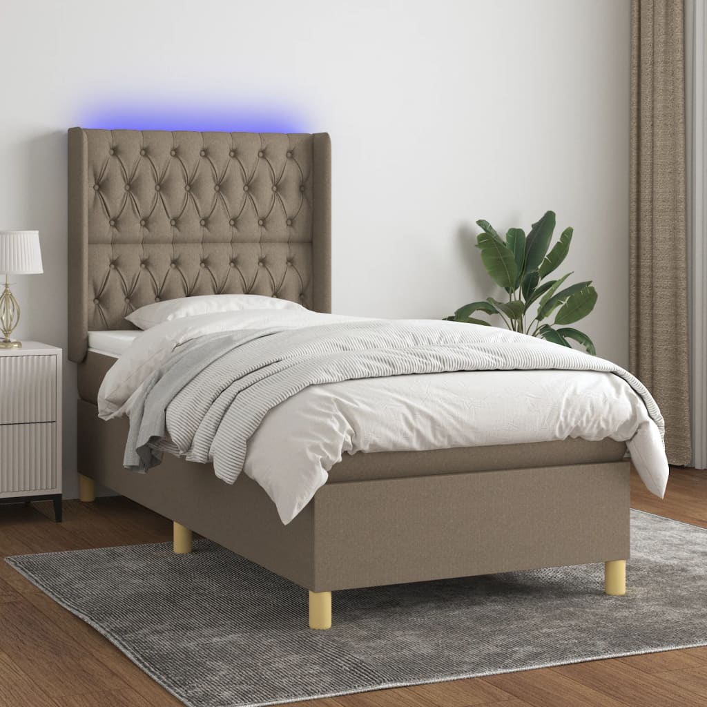 vidaXL Cama box spring + colchão/LED 90x190cm tecido cinza-acastanhado