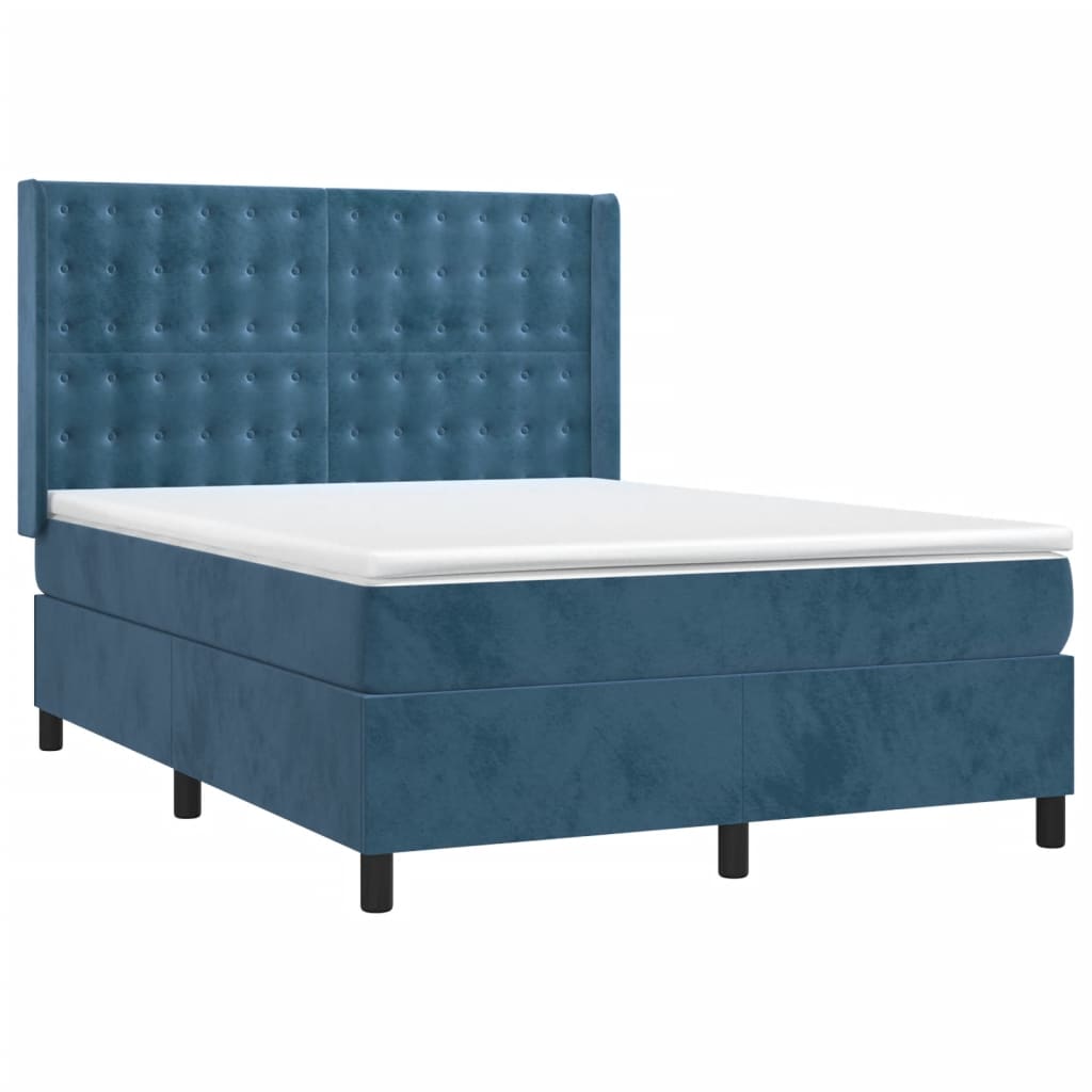 vidaXL Cama box spring c/ colchão/LED 140x190 cm veludo azul-escuro