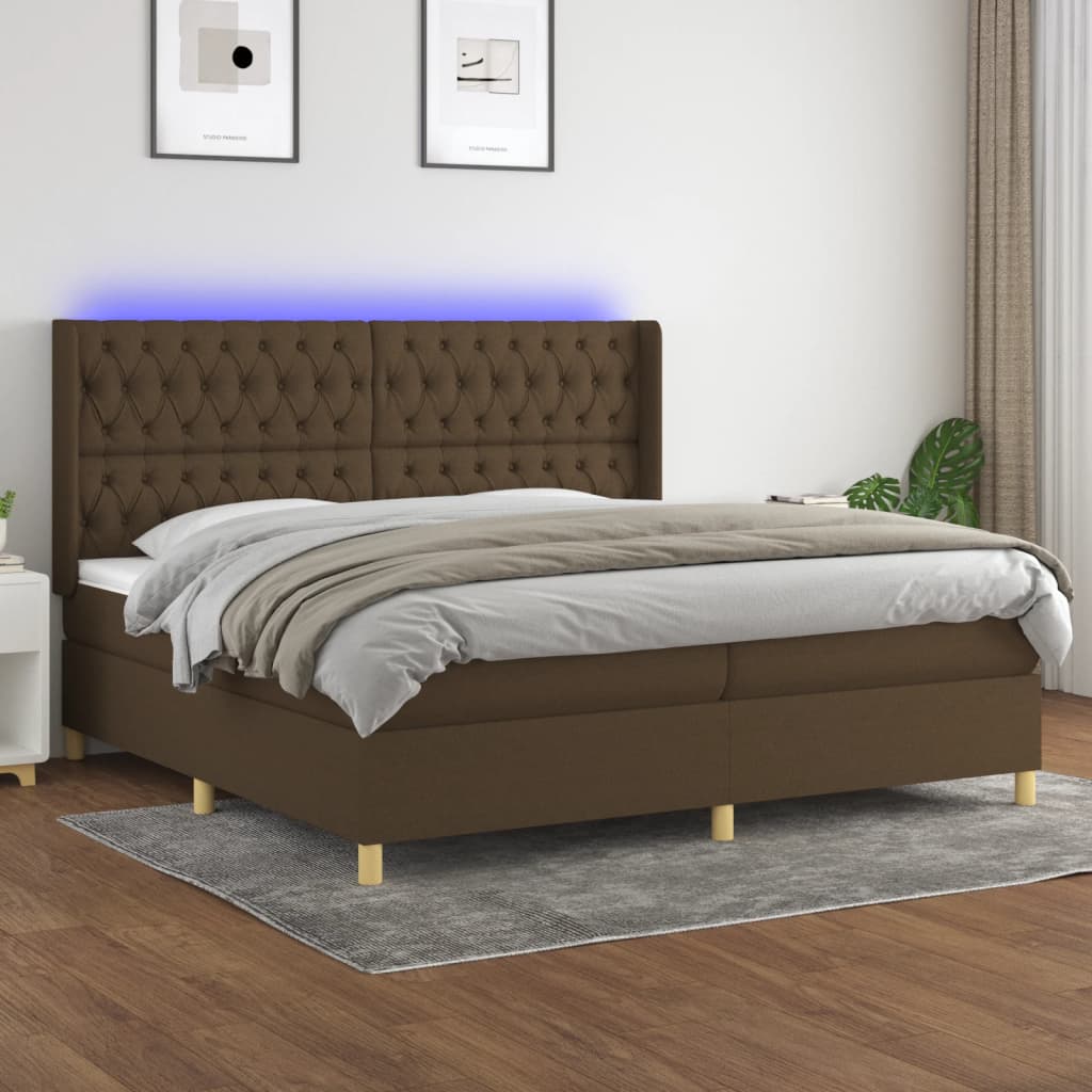 vidaXL Cama box spring c/ colchão/LED 200x200cm tecido castanho-escuro