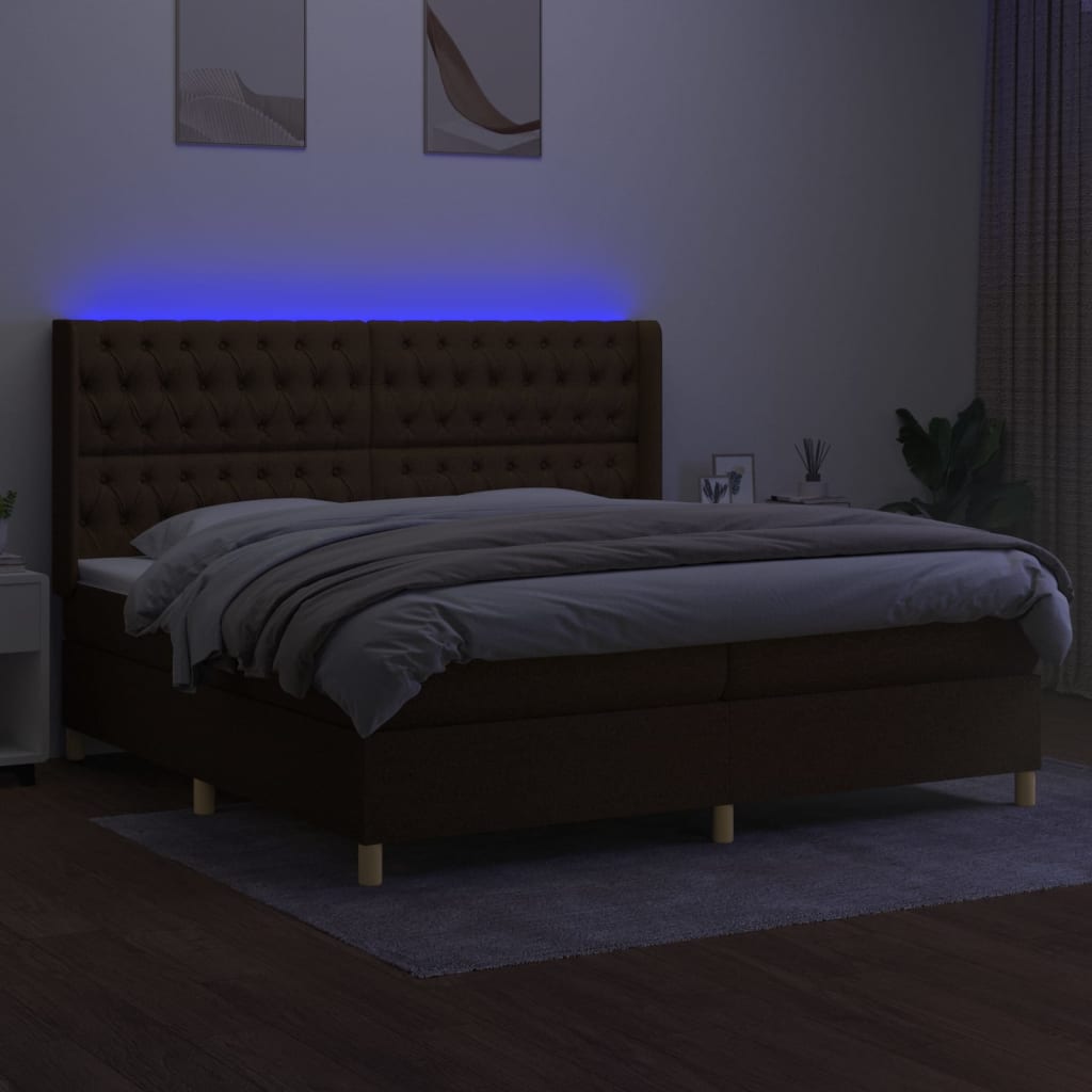 vidaXL Cama box spring c/ colchão/LED 200x200cm tecido castanho-escuro