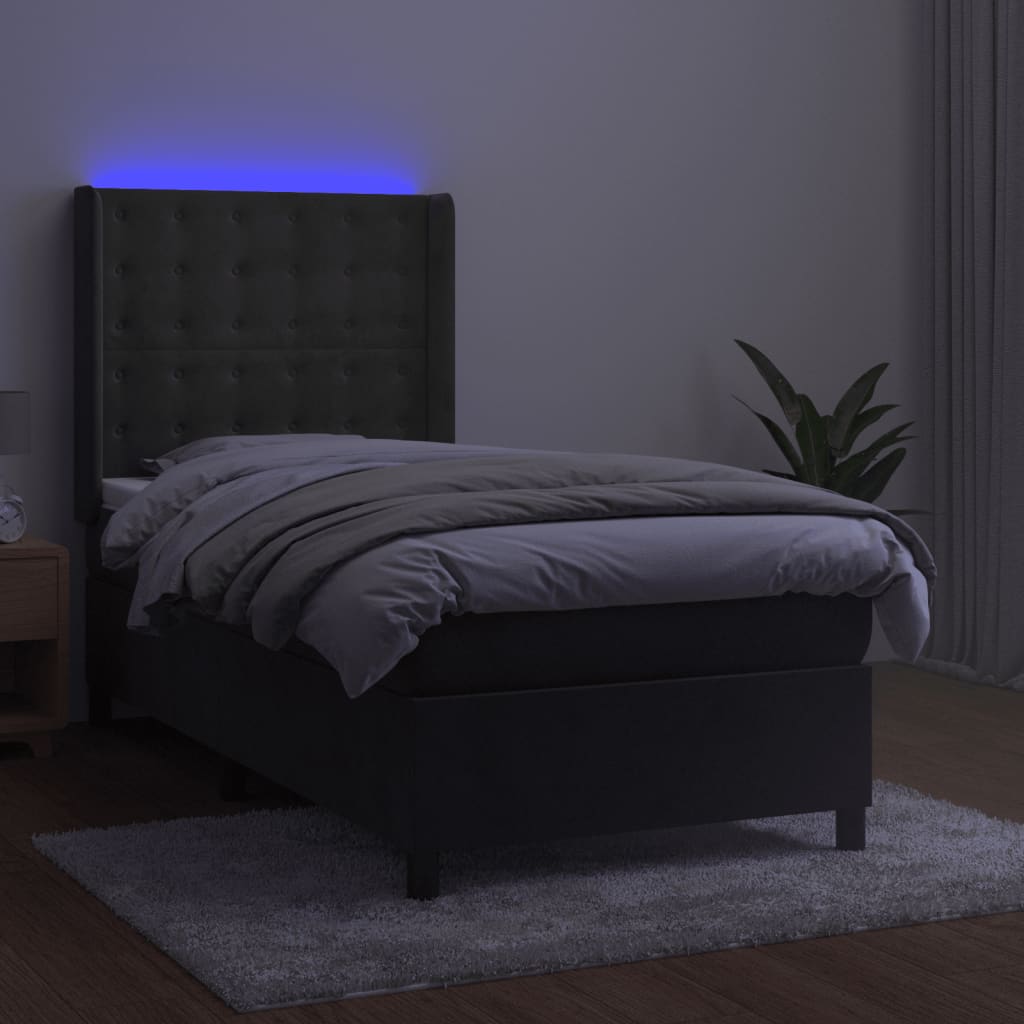 vidaXL Cama box spring c/ colchão/LED 80x200 cm veludo cinzento-escuro