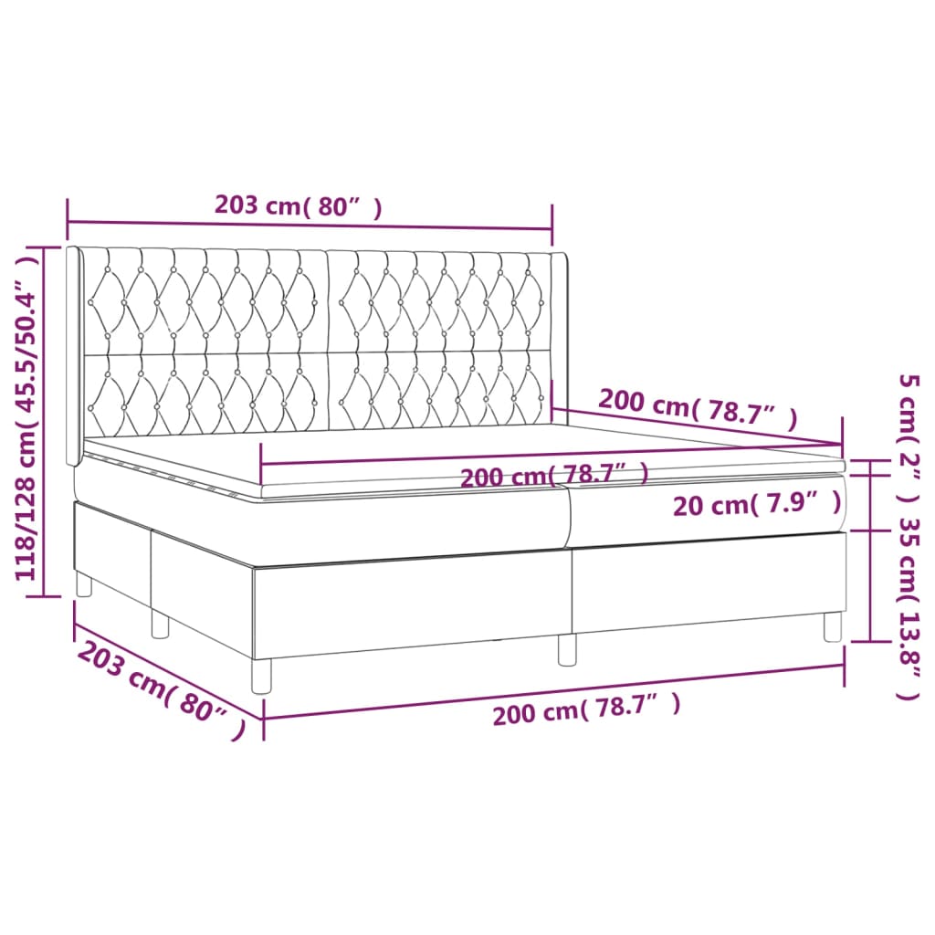 vidaXL Cama box spring c/ colchão/LED 200x200cm tecido castanho-escuro