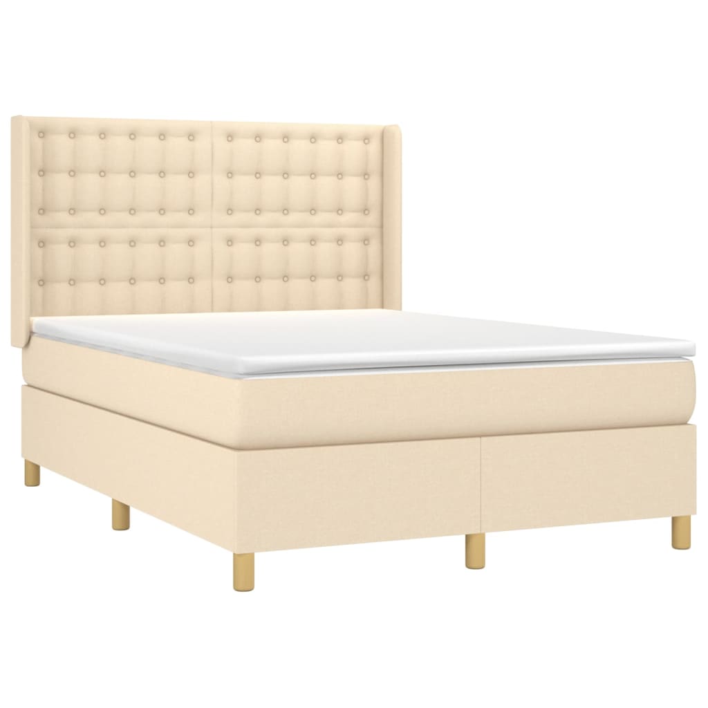 vidaXL Cama box spring c/ colchão e LED 140x200 cm tecido cor creme