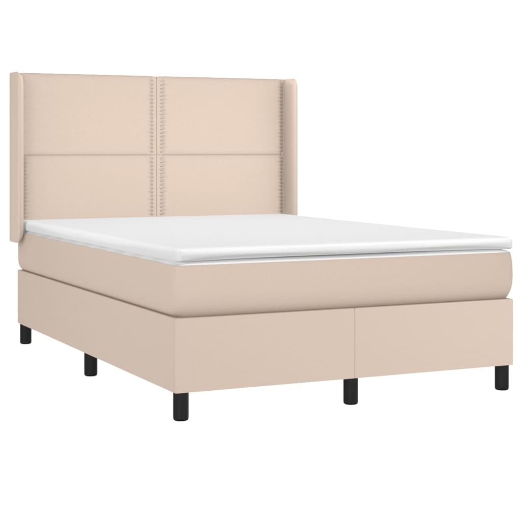 vidaXL Cama box spring c/colchão/LED 140x200cm couro artif. cappuccino