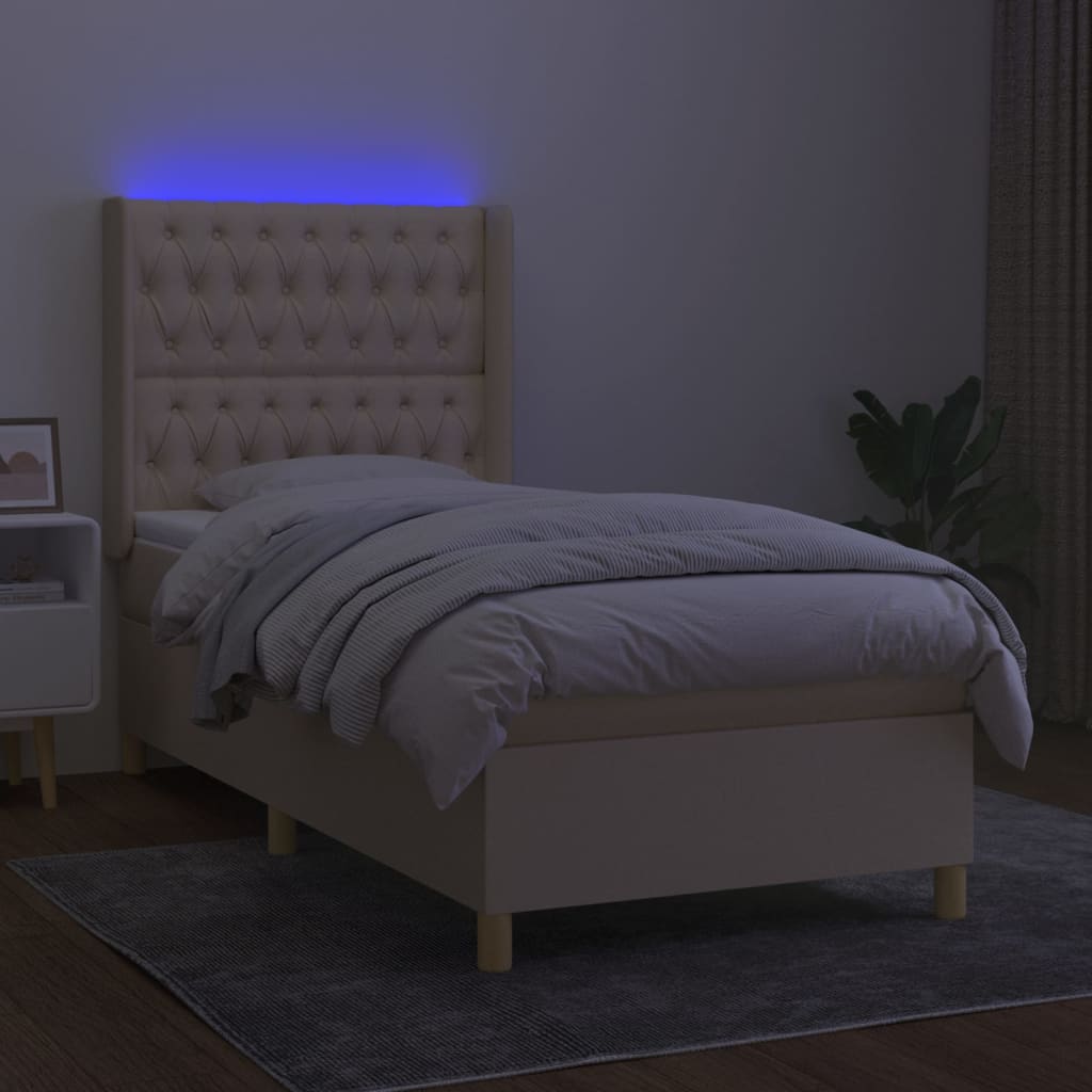 vidaXL Cama box spring c/ colchão e LED 80x200 cm tecido cor creme