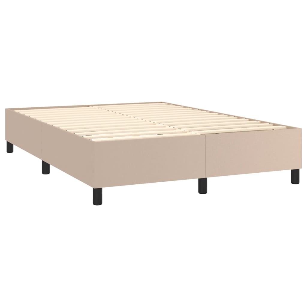 vidaXL Cama box spring c/colchão/LED 140x190cm couro artif. cappuccino