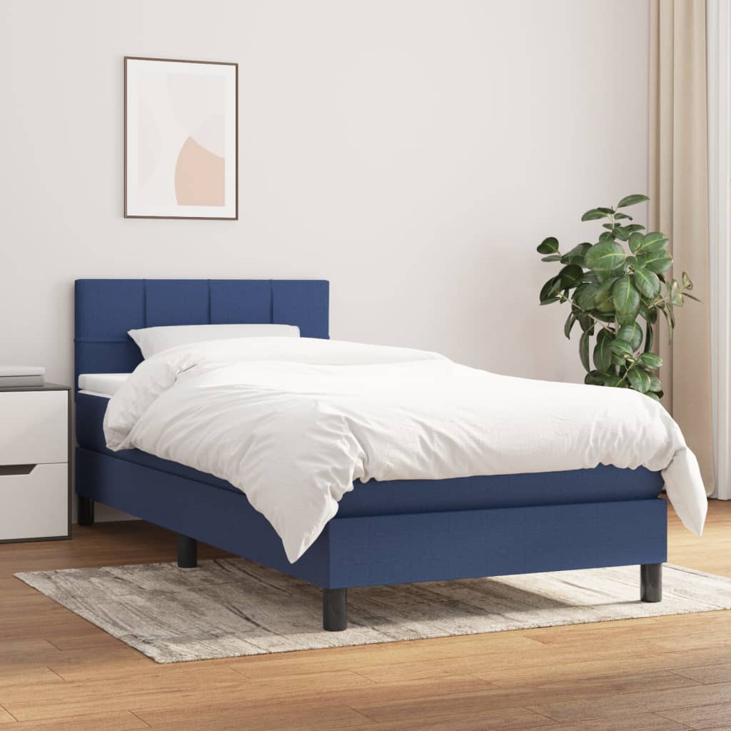 vidaXL Cama com molas/colchão 90x190 cm tecido azul