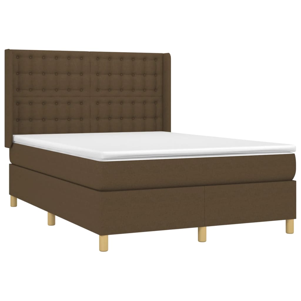 vidaXL Cama box spring c/ colchão/LED 140x200cm tecido castanho-escuro