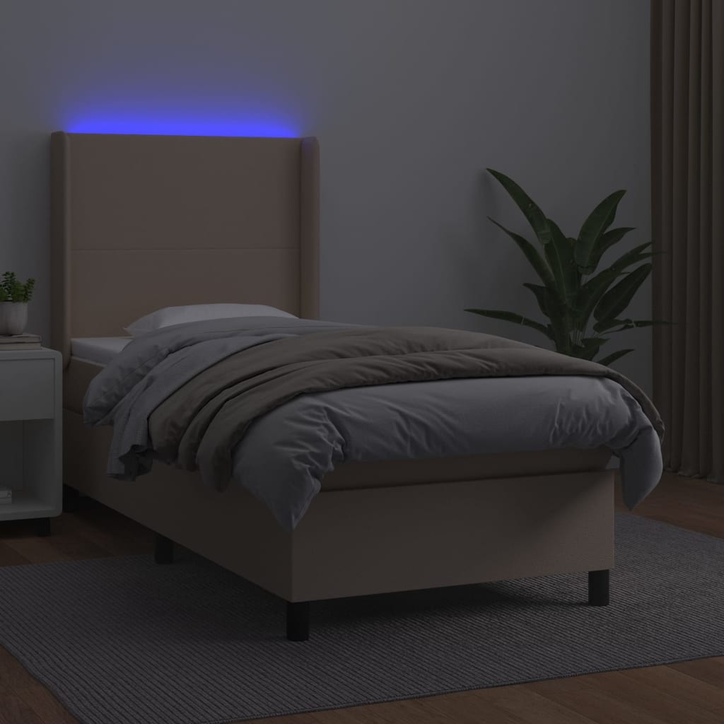 vidaXL Cama box spring c/ colchão/LED 90x190cm couro artif. cappuccino