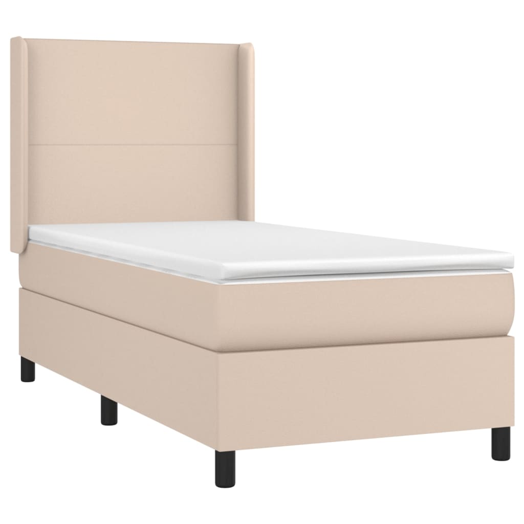 vidaXL Cama box spring c/ colchão/LED 90x190cm couro artif. cappuccino