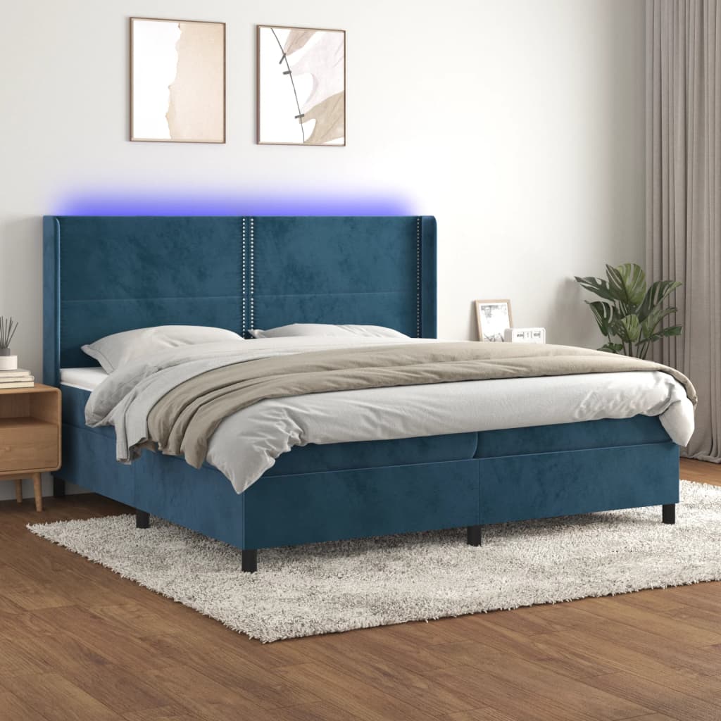 vidaXL Cama box spring c/ colchão/LED 200x200 cm veludo azul-escuro