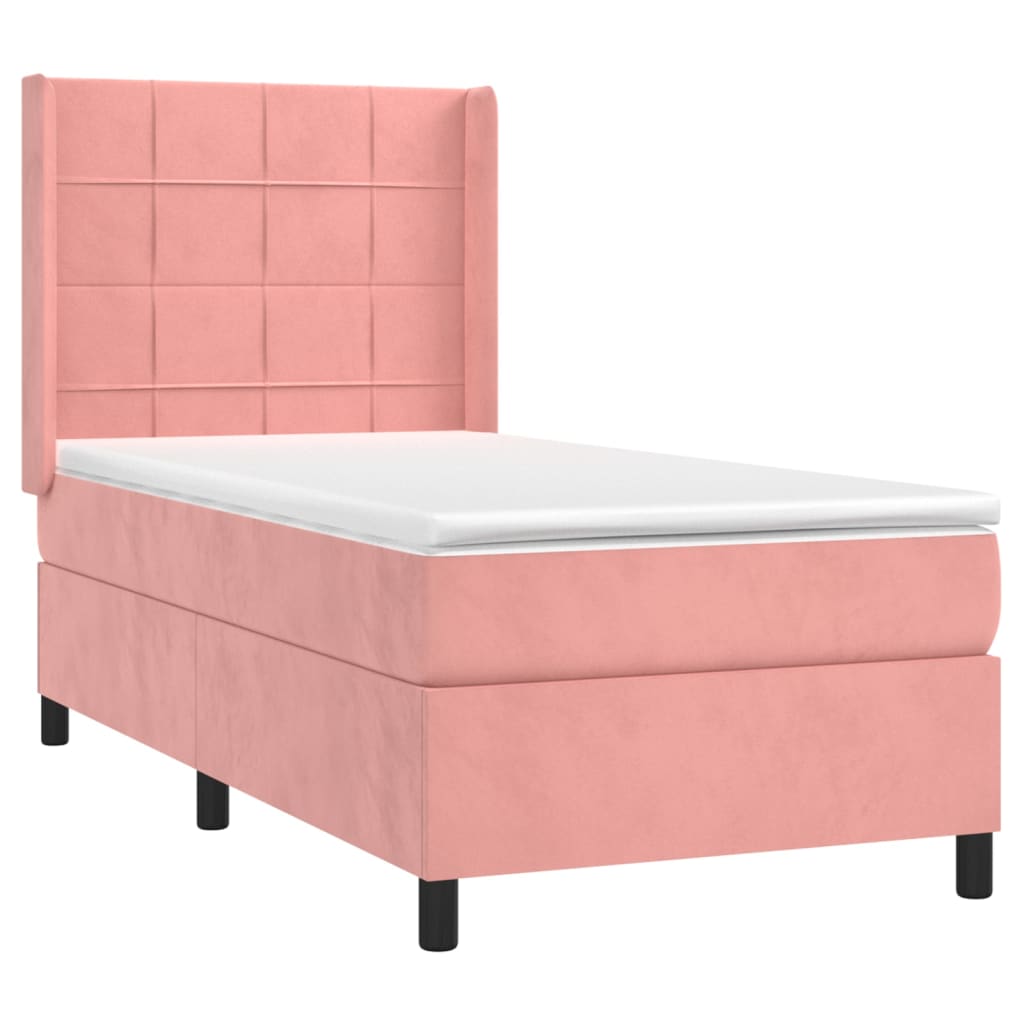 vidaXL Cama box spring c/ colchão/LED 100x200 cm veludo rosa