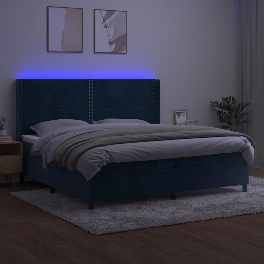 vidaXL Cama box spring c/ colchão/LED 200x200 cm veludo azul-escuro