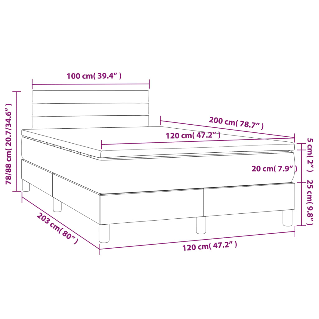 vidaXL Cama com molas/colchão 120x200 cm tecido castanho-escuro