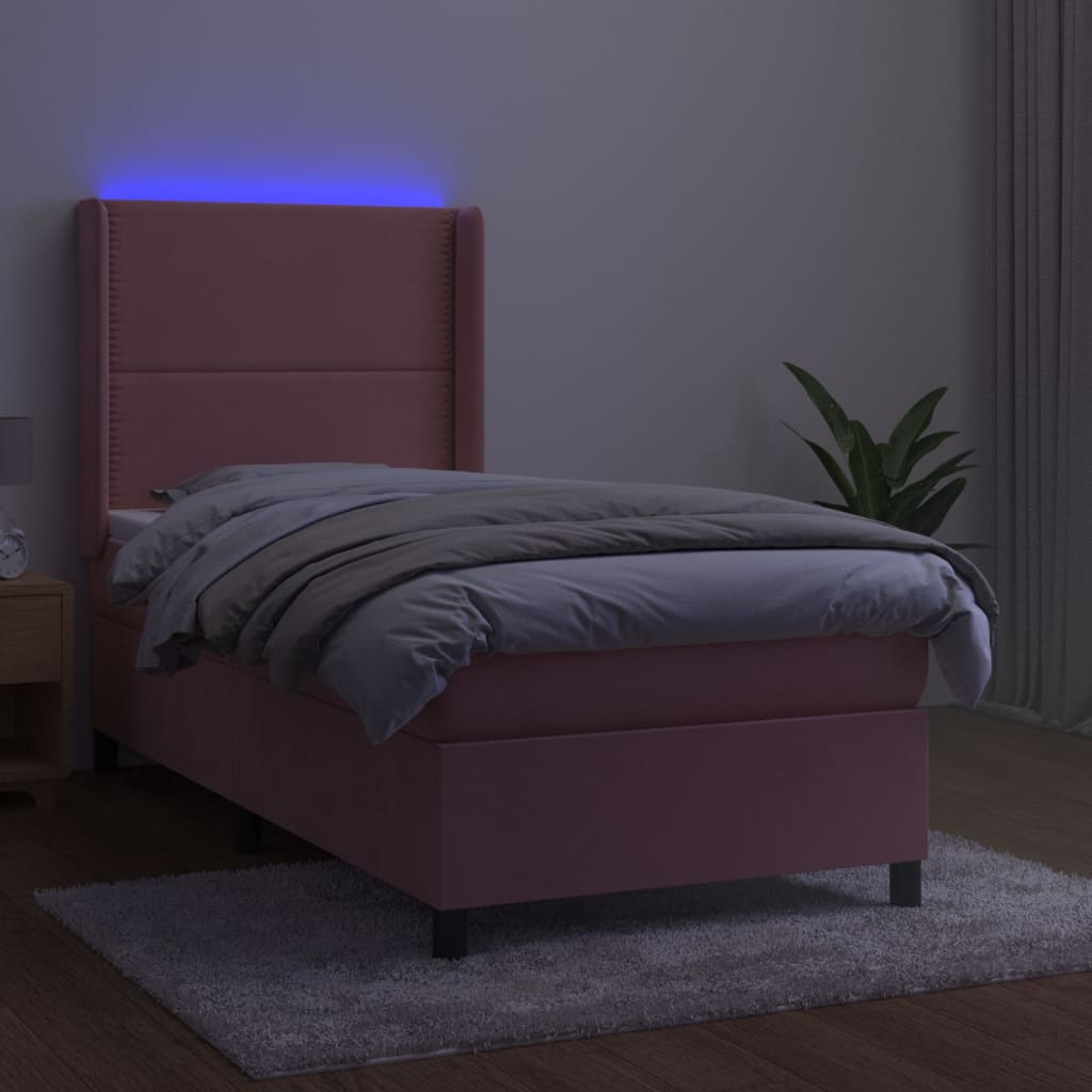 vidaXL Cama box spring c/ colchão/LED 80x200 cm veludo rosa