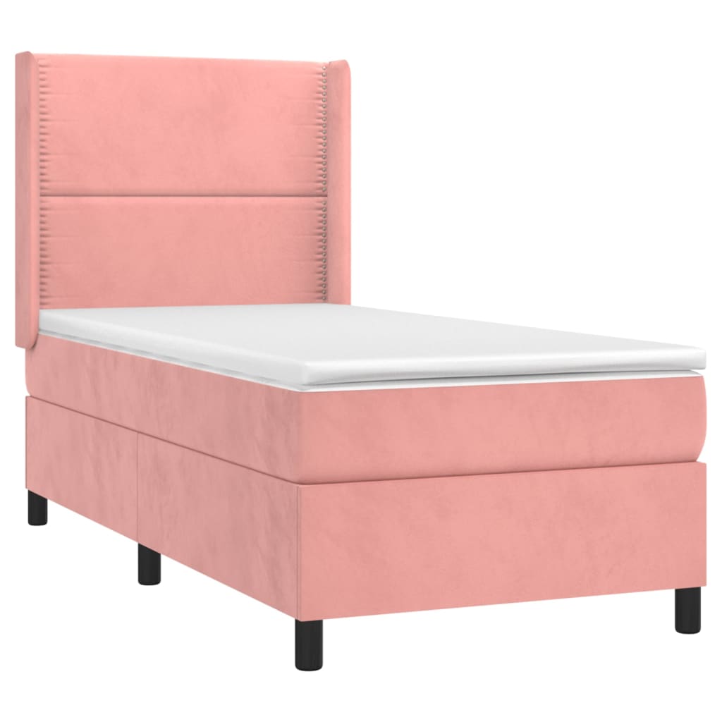 vidaXL Cama box spring c/ colchão/LED 80x200 cm veludo rosa