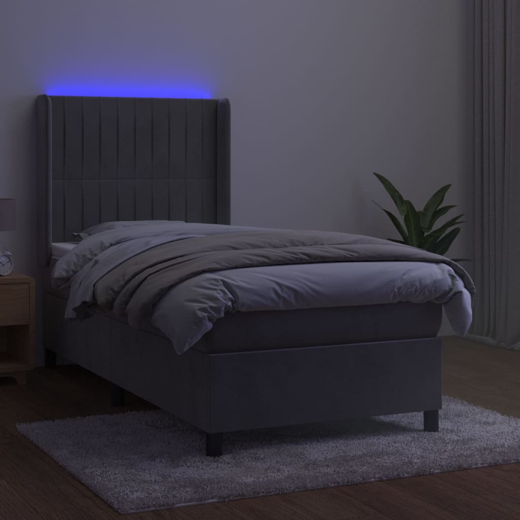 vidaXL Cama box spring c/ colchão/LED 80x200 cm veludo cinzento-claro