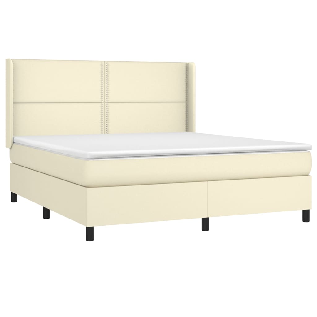 vidaXL Cama box spring c/ colchão/LED 180x200cm couro artificial creme