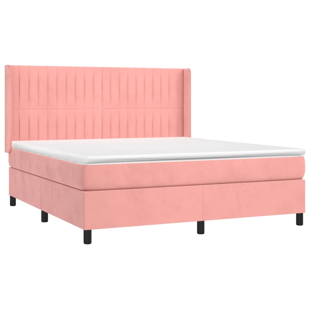 vidaXL Cama box spring c/ colchão/LED 160x200 cm veludo rosa