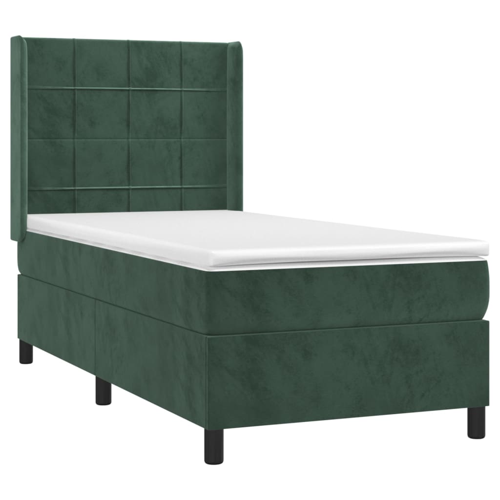 vidaXL Cama box spring c/ colchão/LED 100x200 cm veludo verde-escuro