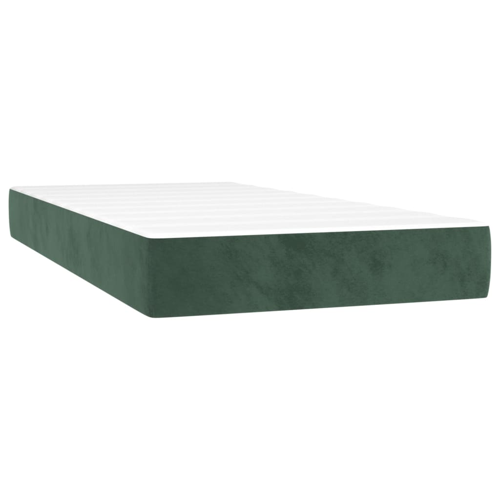 vidaXL Cama box spring c/ colchão/LED 100x200 cm veludo verde-escuro