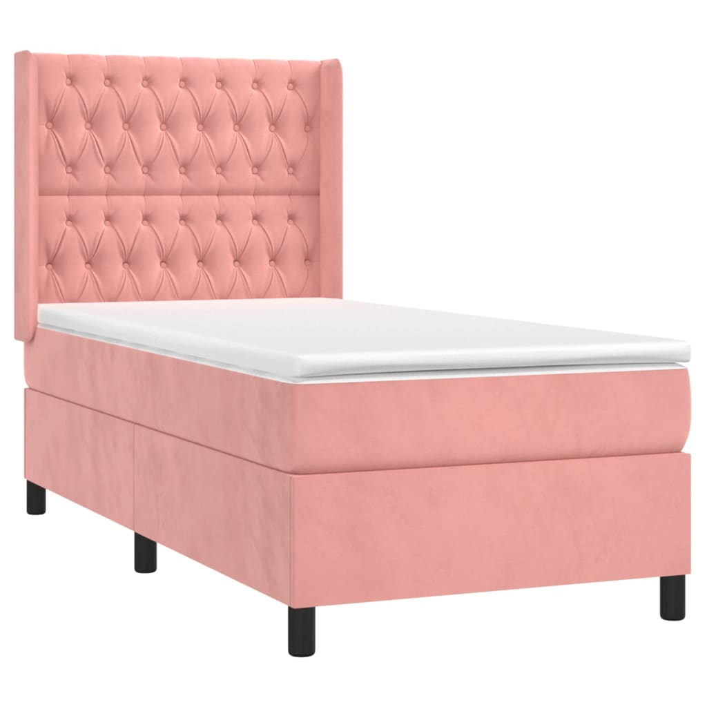 vidaXL Cama box spring c/ colchão/LED 90x200 cm veludo rosa