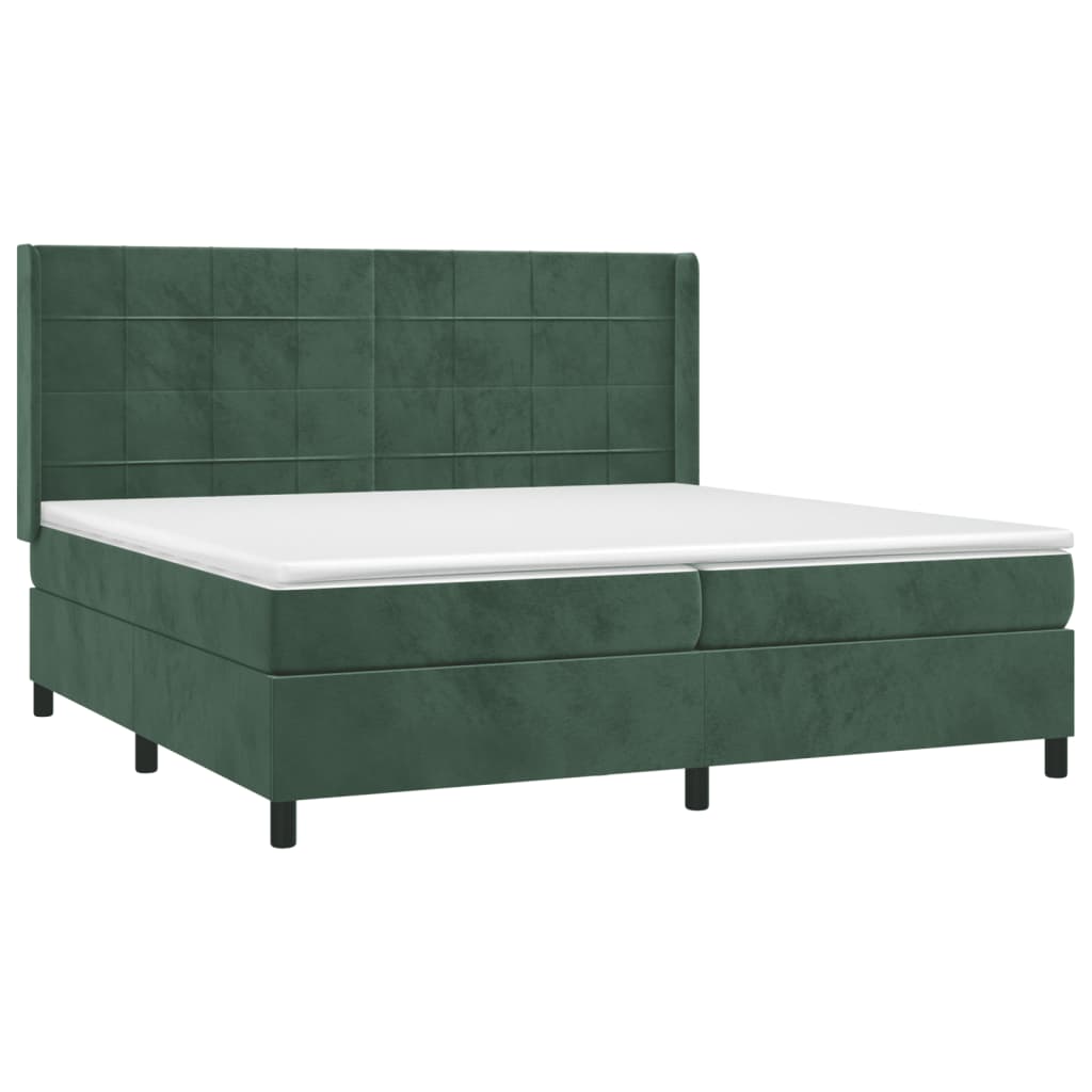 vidaXL Cama box spring c/ colchão/LED 200x200 cm veludo verde-escuro